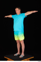  Spencer blue t shirt blue yellow shorts dressed slides standing t poses whole body 0002.jpg